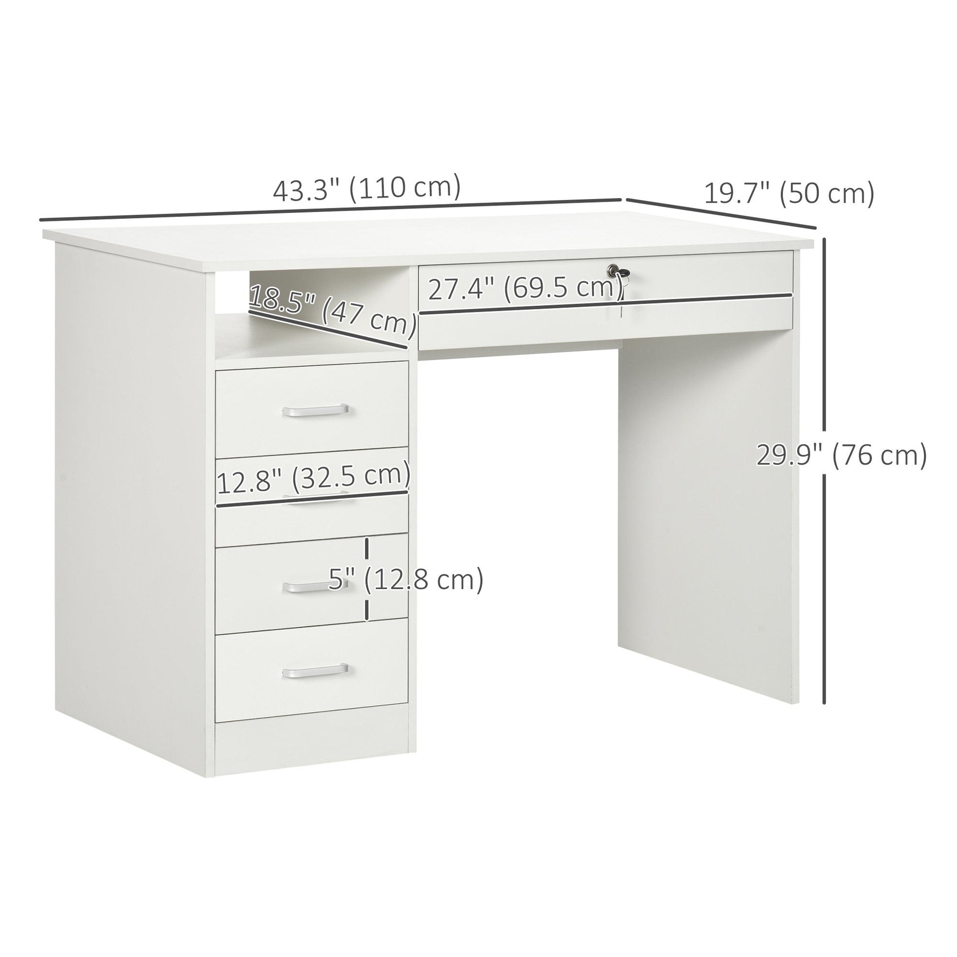 Home Office Desk with Storage, Computer Desk with Lockable Drawer and Open Compartment, White Computer Desks   at Gallery Canada