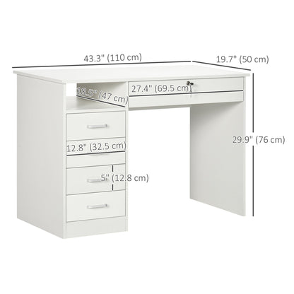 Home Office Desk with Storage, Computer Desk with Lockable Drawer and Open Compartment, White Computer Desks   at Gallery Canada