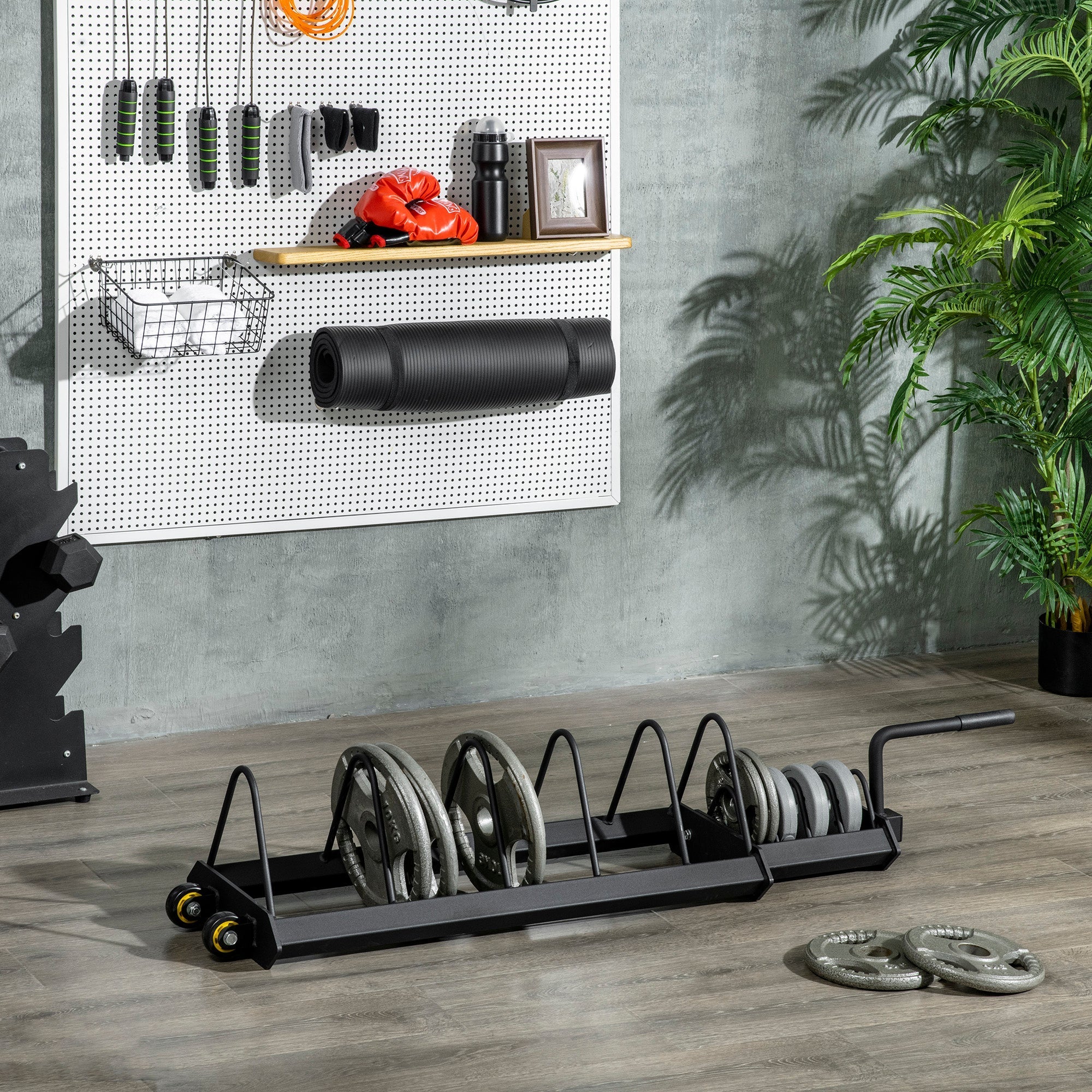 Horizontal Weight Rack, Weight Plate Rack Holder, Bumper Plate Storage with Transport Wheels and Handle for Home Gym Power Towers   at Gallery Canada