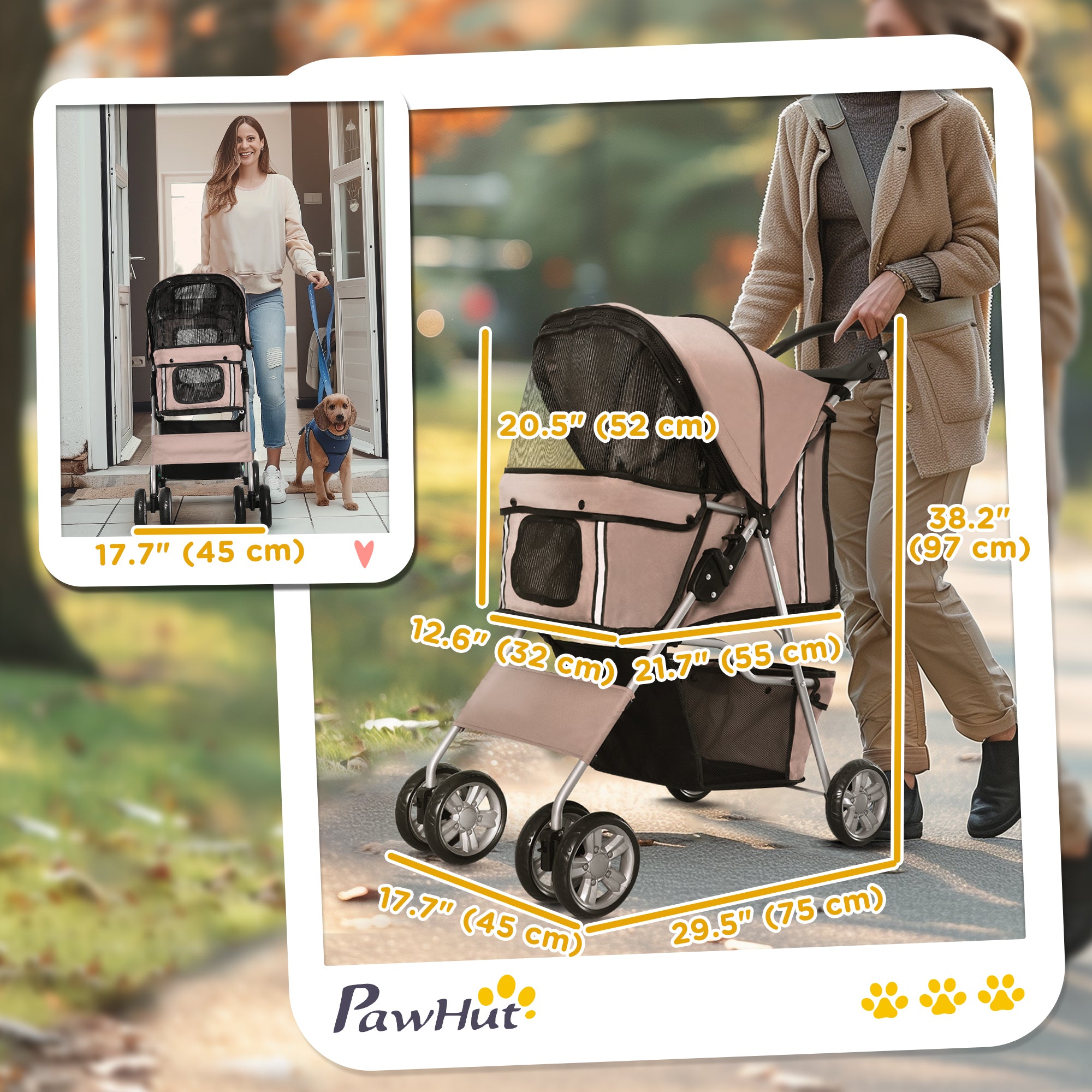 4 Wheel Dog Pet Stroller Dog Cat Carrier Folding Sunshade Canopy with Brake, Brown Dog Bike Trailers & Strollers at Gallery Canada