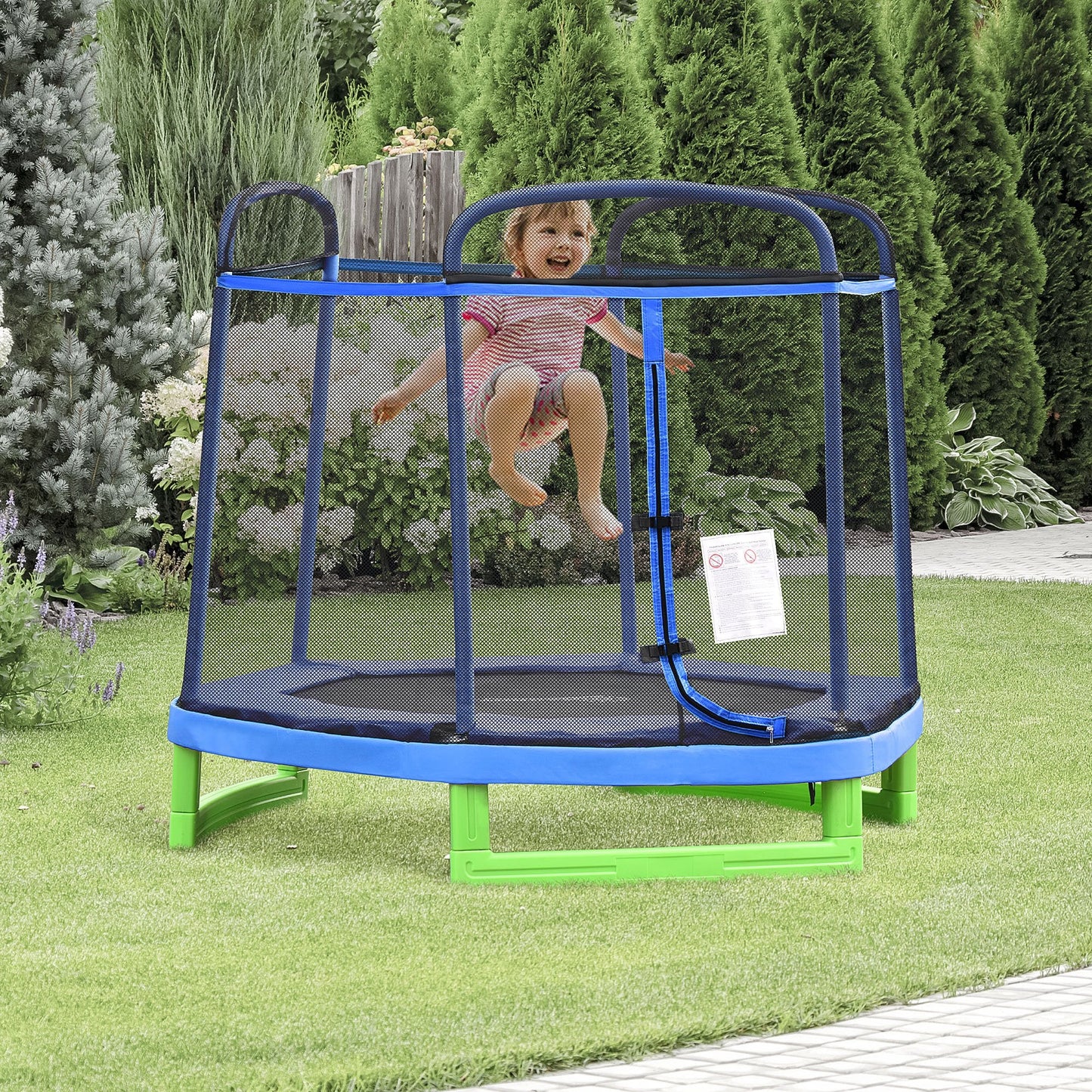 84.75" Kids Trampoline 7 FT Indoor Outdoor Trampolines with Safety Net Enclosure Built-in Zipper Padded Covering, for Boys and Girls, Blue Trampolines   at Gallery Canada