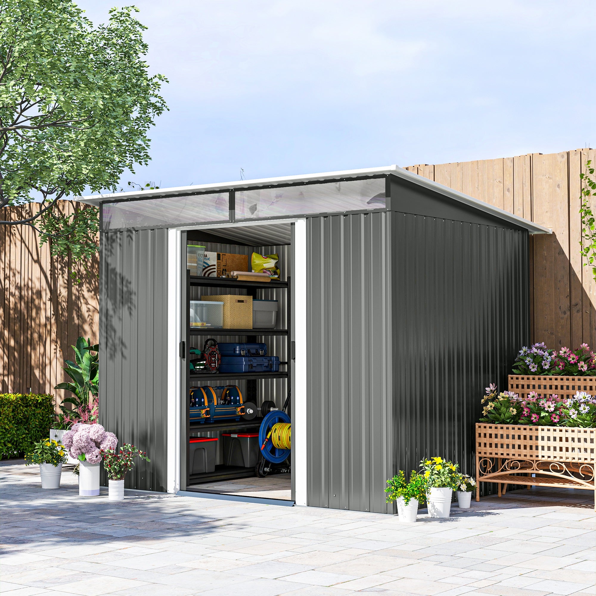 6' x 8.5' Outdoor Metal Garden Shed Utility Tool Storage Steel Backyard House, Dark Grey Sheds at Gallery Canada