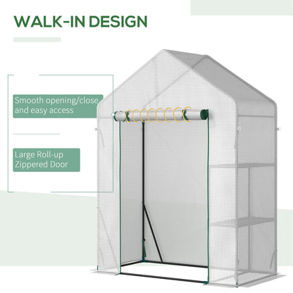 56"x29" Walk-in Greenhouse for Outdoor, Portable Gardening Plant Hot House with 2-Tier Shelf, Roll-Up Zippered Door, PE Cover, Green Walk In Greenhouses   at Gallery Canada