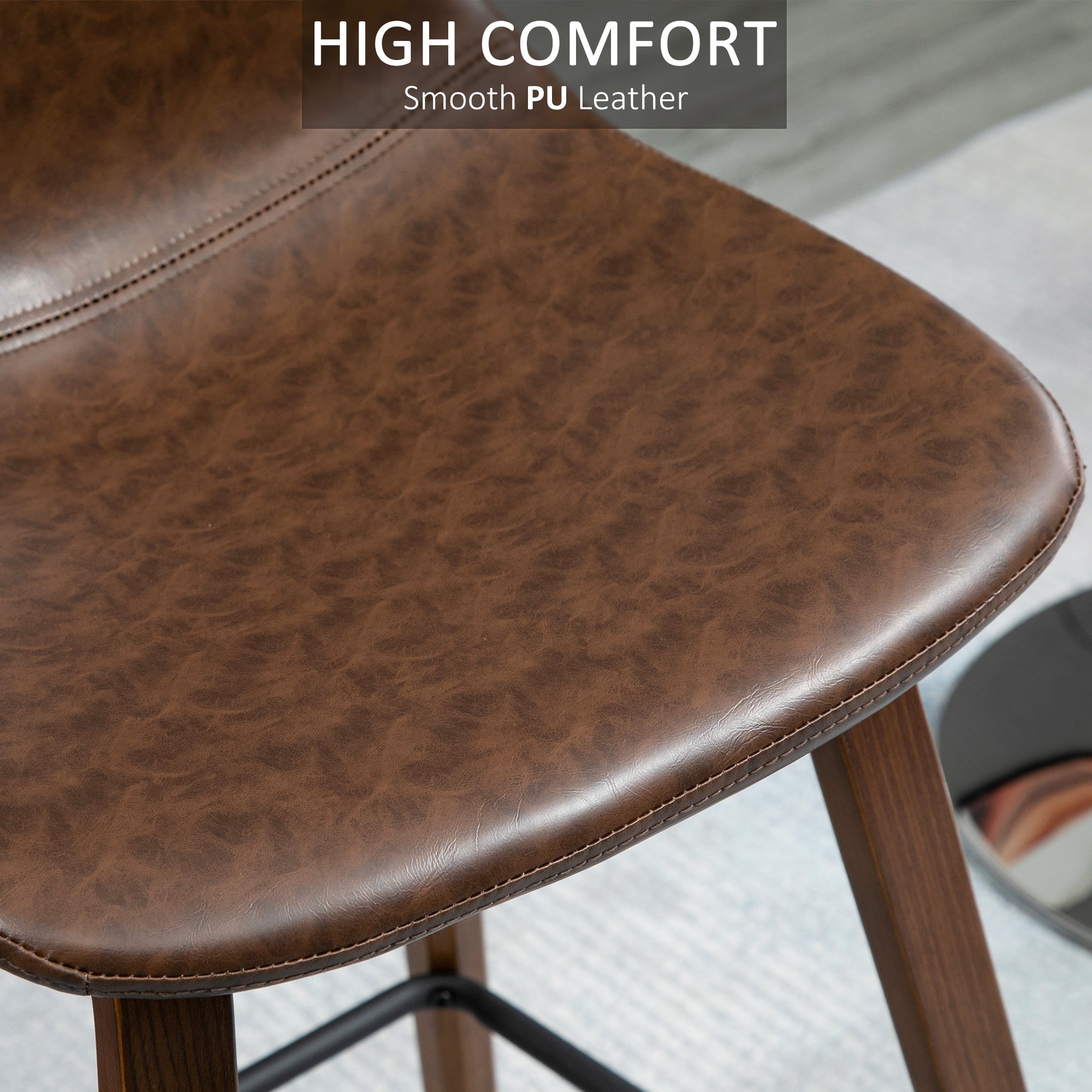 Counter Height Bar stools Set of 2 Mid-Back PU Leather Bar Chairs with Wood Legs, Brown Bar Stools   at Gallery Canada