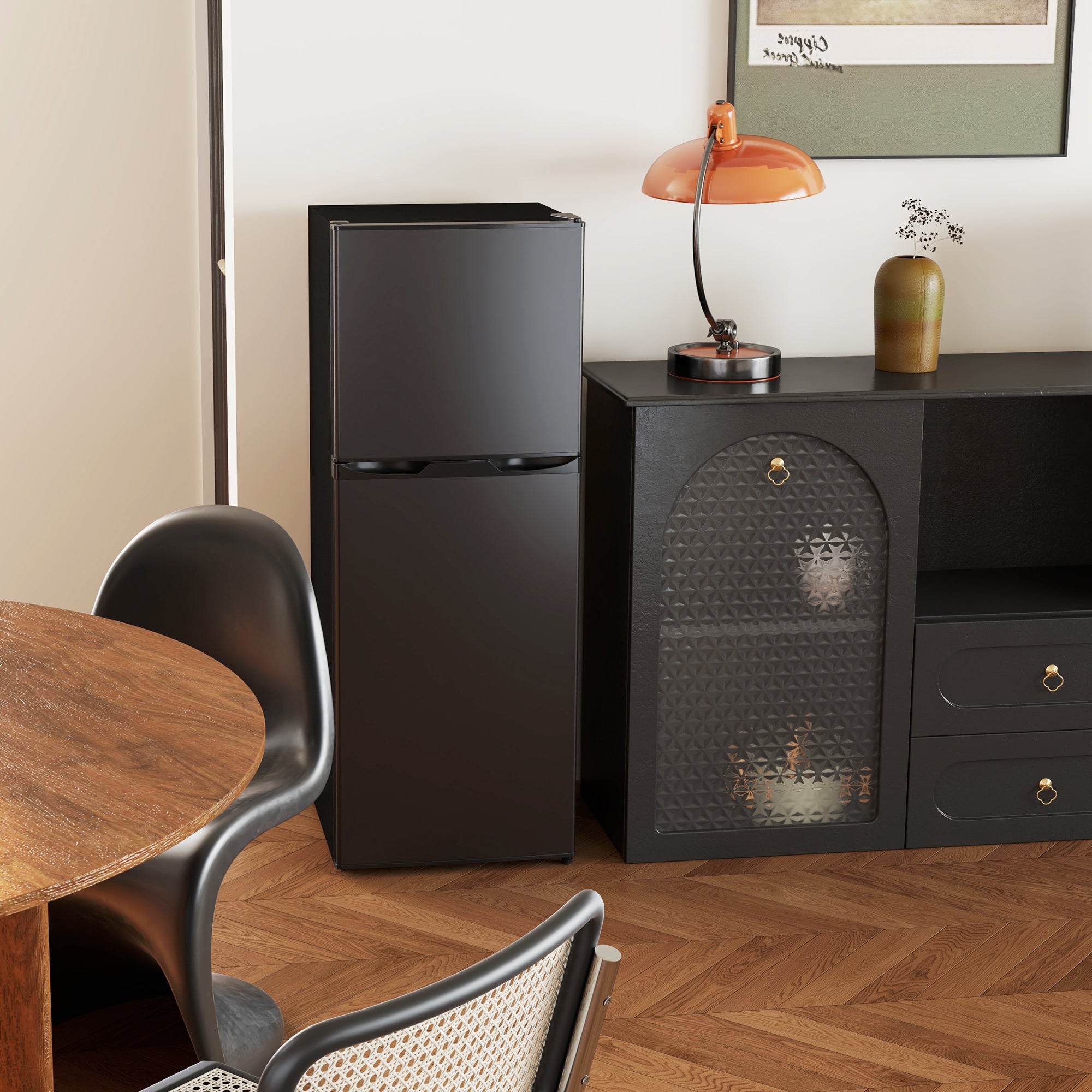Double Door Mini Fridge with Freezer, 4.6 Cu.Ft Small Refrigerator with Thermostat, Shelves, Reversible Door, Black Small Kitchen Appliances at Gallery Canada