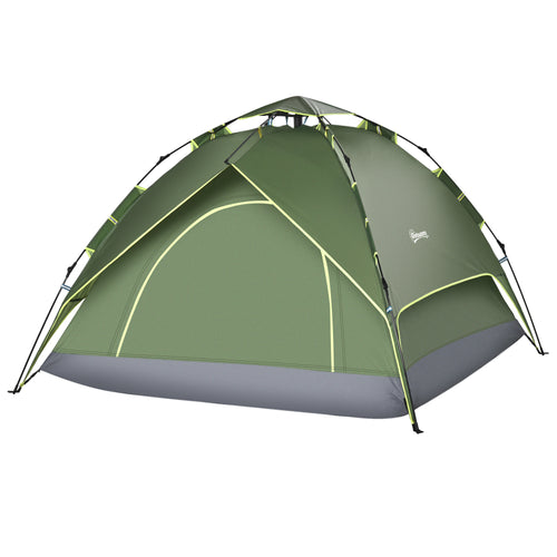 Camping Tent, 3 Person Family Tent, 1000mm Waterproof, with Sewn-in Groundsheet and Carry Bag, for Fishing, Dark Green