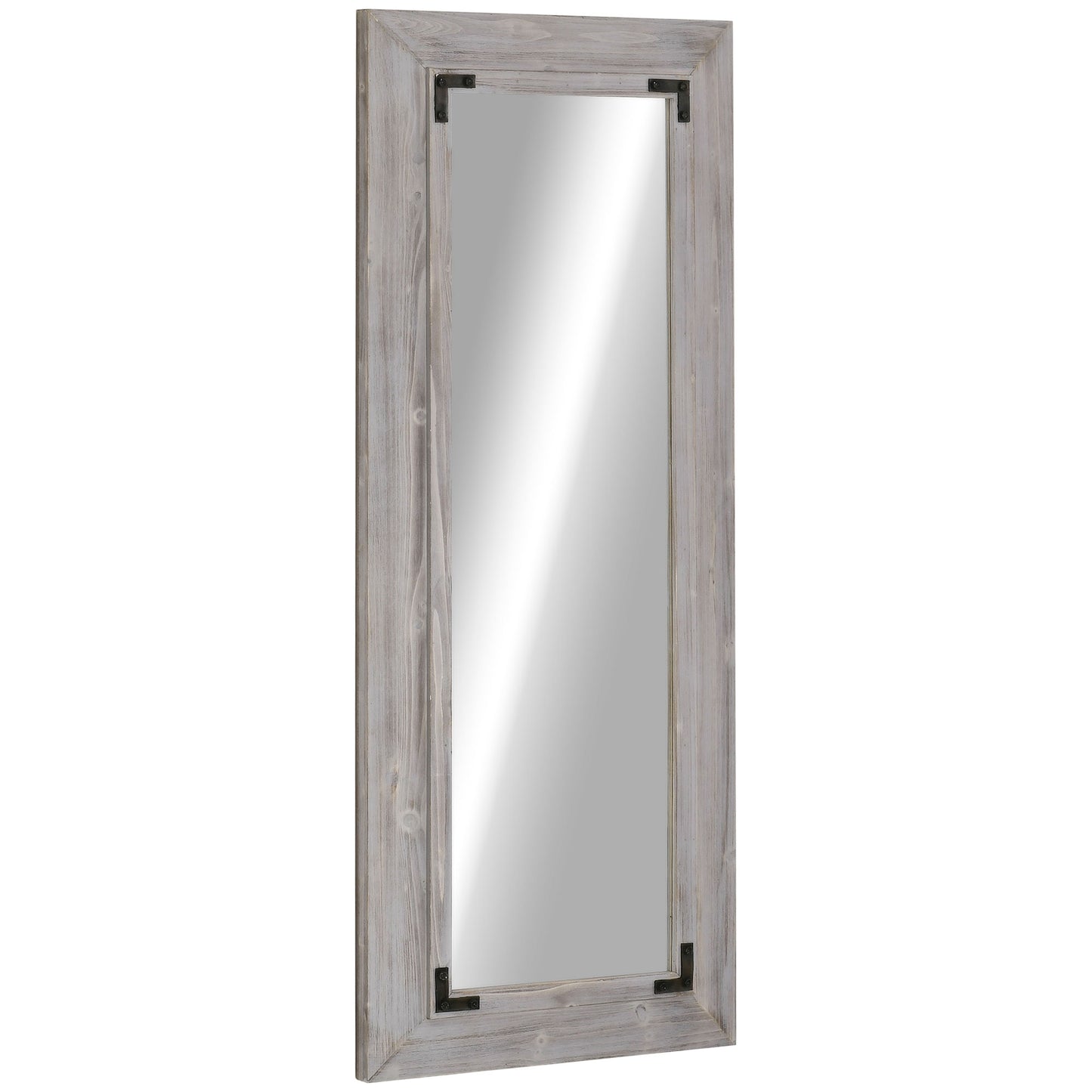 59" x 23.5" Farmhouse Full Length Mirror, Wall Hang and Leaner Floor Mirror, Vertical and Horizontal, Distressed Wood Framed, for Living Room, Grey Wall Mirrors Rustic Grey at Gallery Canada