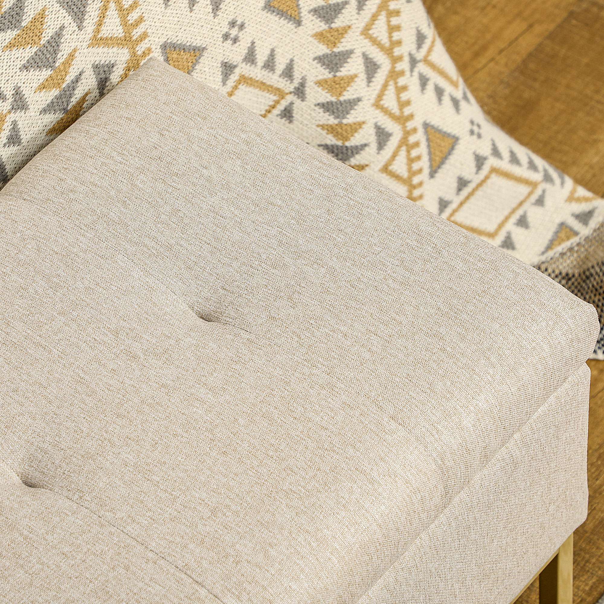 Storage Ottoman with Flip Top, Upholstered Storage Bench, Linen Fabric Footstool with Steel Legs for Living Room, Bedroom, Beige Storage Ottomans & Benches at Gallery Canada