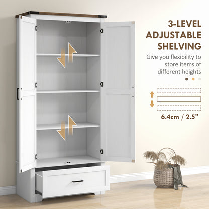 69" Tall Farmhouse Kitchen Pantry Cabinet with 2 Doors, Drawer and Adjustable Shelves for Dining Room, White Kitchen Pantry Cabinets   at Gallery Canada