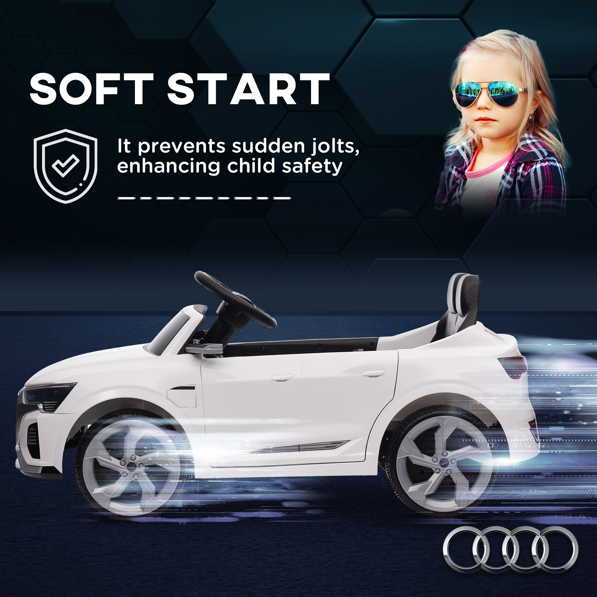 12V Battery Powered Kids Electric Car, Audi Q8 etron Sportback Licensed Ride on Car w/ Remote Control, White Electric Toy Cars   at Gallery Canada