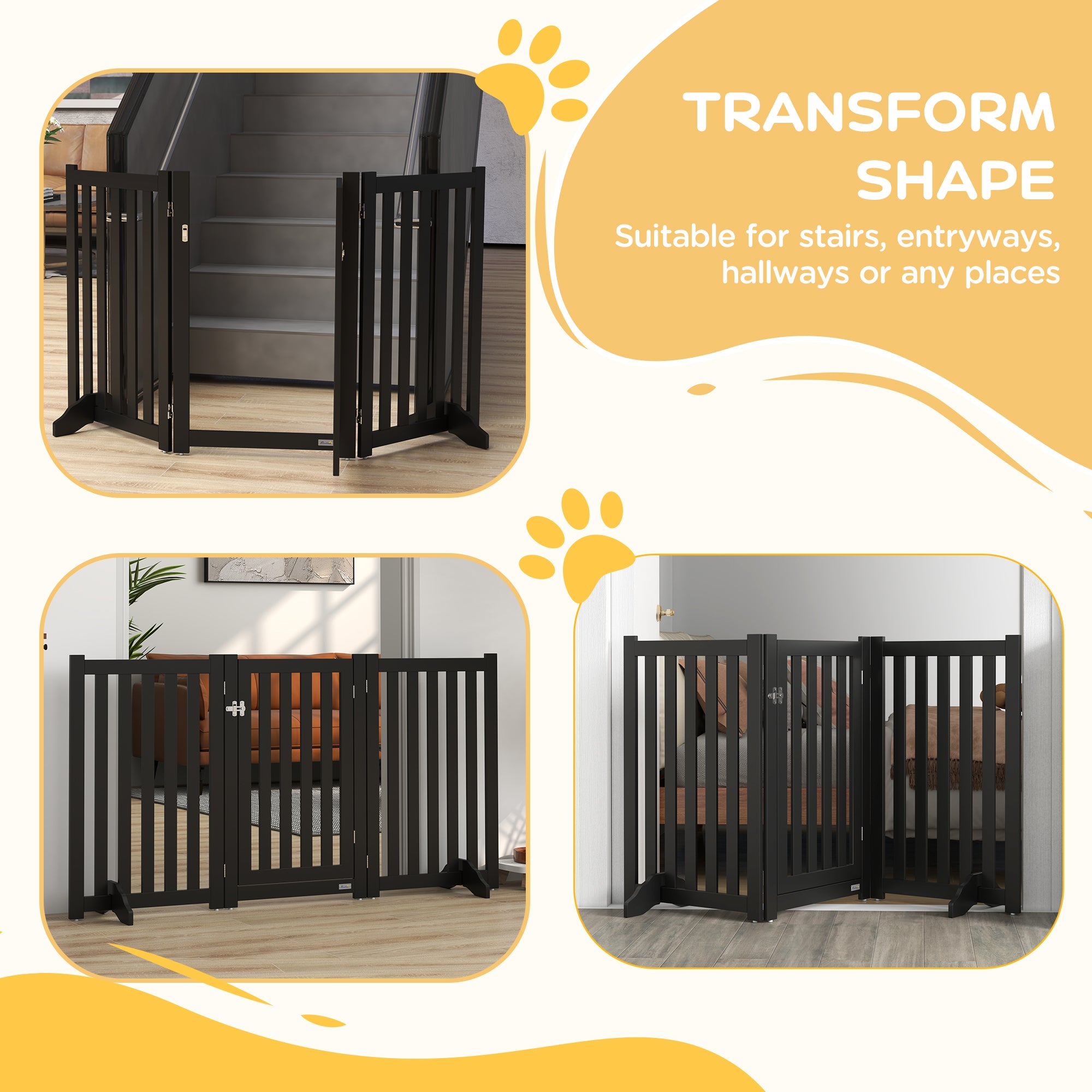 3-Panel Foldable Dog Gate with Feet for Medium Dogs and Below, Black Houses, Kennels & Pens   at Gallery Canada