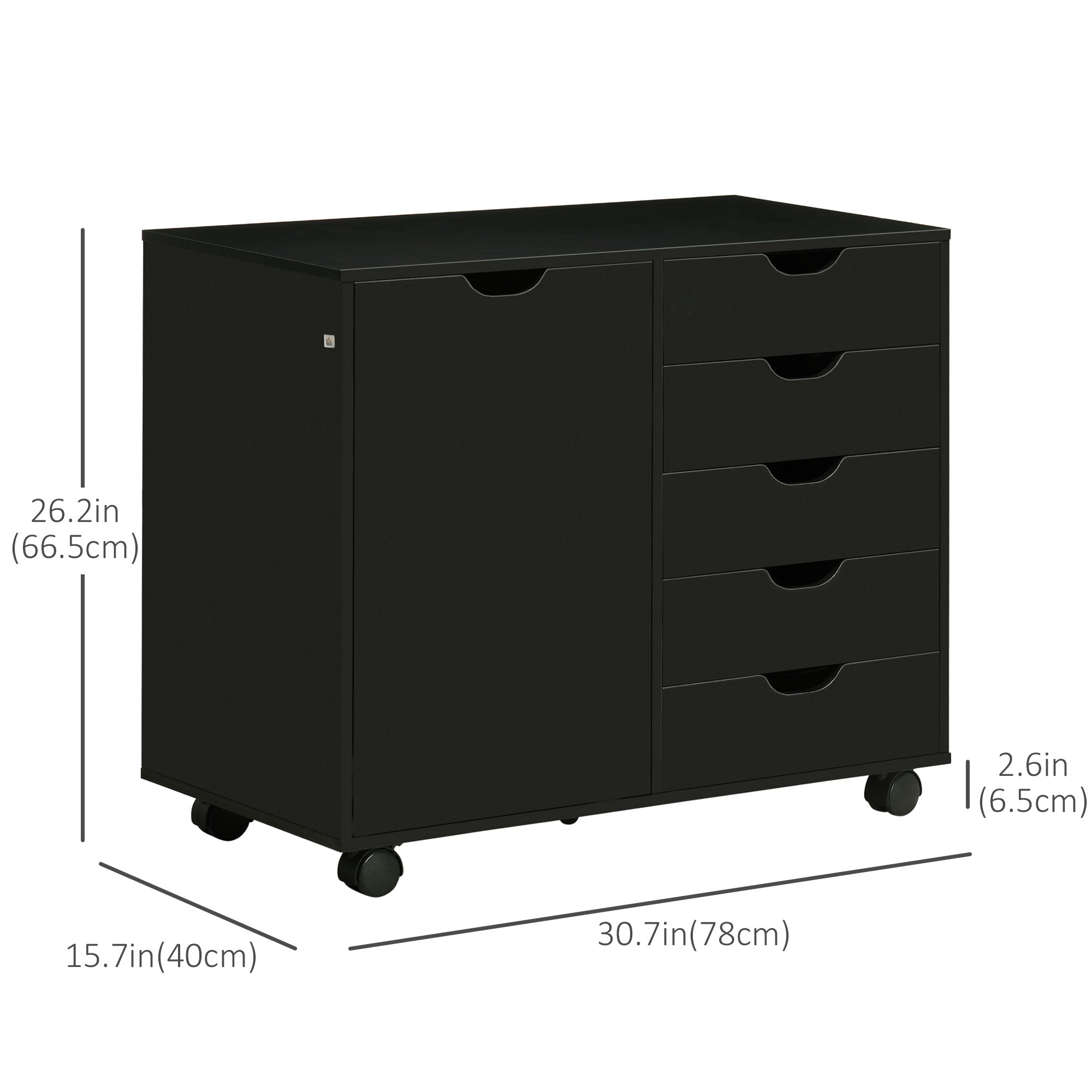 5-Drawer Vertical Filing Cabinet with Door, Adjustable Shelf, Wheels, Black Storage Cabinets   at Gallery Canada