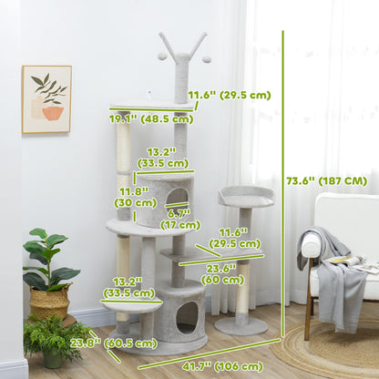 73.5" Cat Tree Tower with Scratching Posts, Condos, Bed, Multi-Level Platforms, Toy Balls, for Indoor Cats, Light Grey Cat Towers   at Gallery Canada