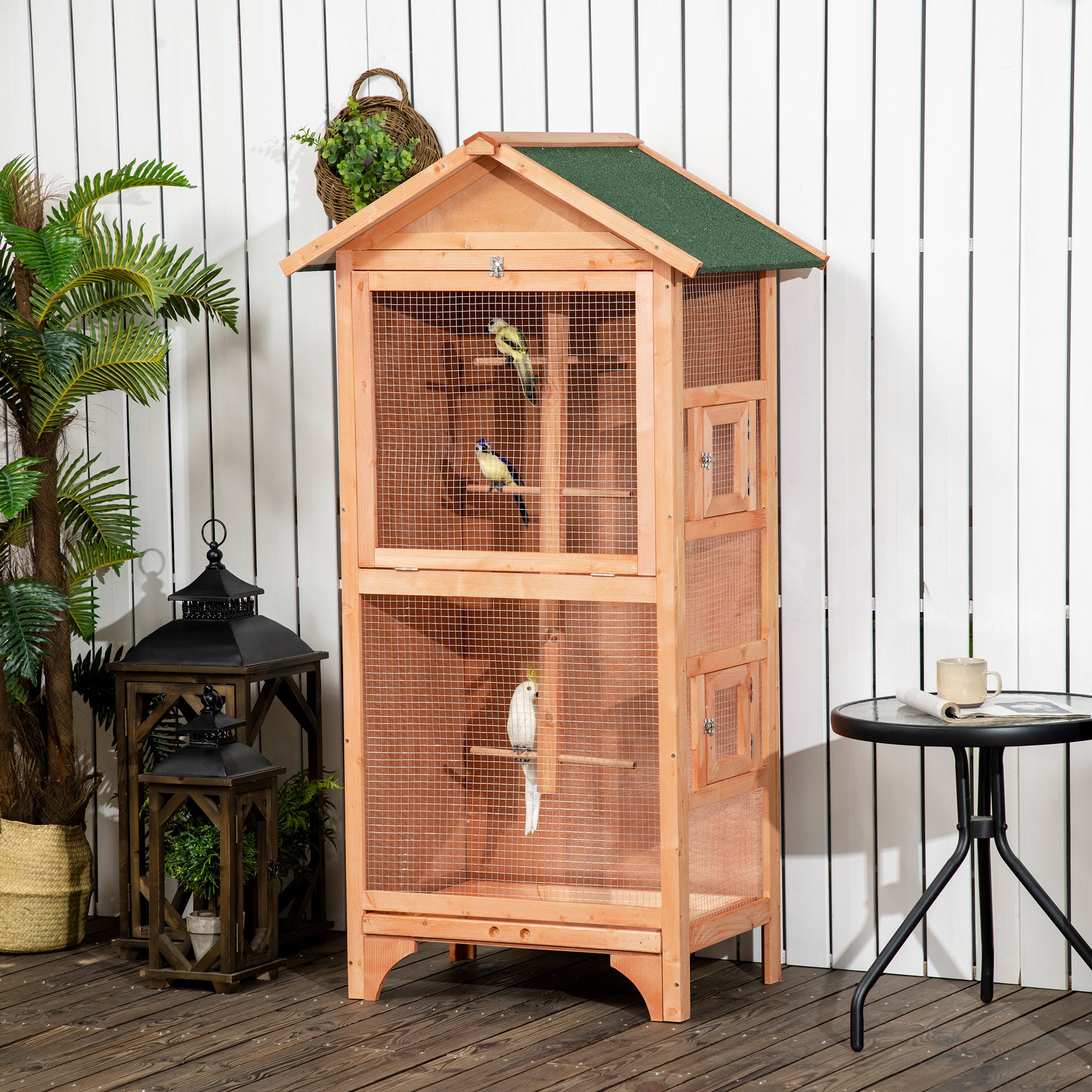 Wooden Bird Aviary Parrot Cage Pet Furniture with Removable Bottom Tray, 2 Doors, Asphalt Roof, 4 Perches, Orange Bird Cages Orange  at Gallery Canada