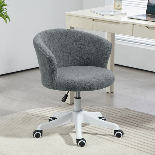 Armless Office Chair, Fluffy Computer Desk Chair with Adjustable Height, Swivel Wheels, Mid Back, Grey