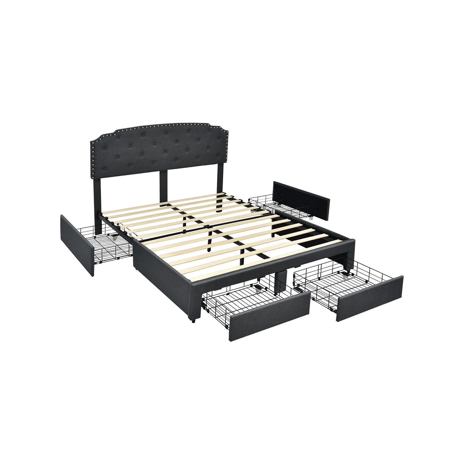 Platform Bed Frame with 4 Storage Drawers Adjustable Headboard-Queen Size, Gray Simple Bed Frame   at Gallery Canada