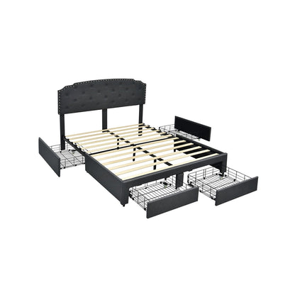 Platform Bed Frame with 4 Storage Drawers Adjustable Headboard, Gray Simple Bed Frame   at Gallery Canada