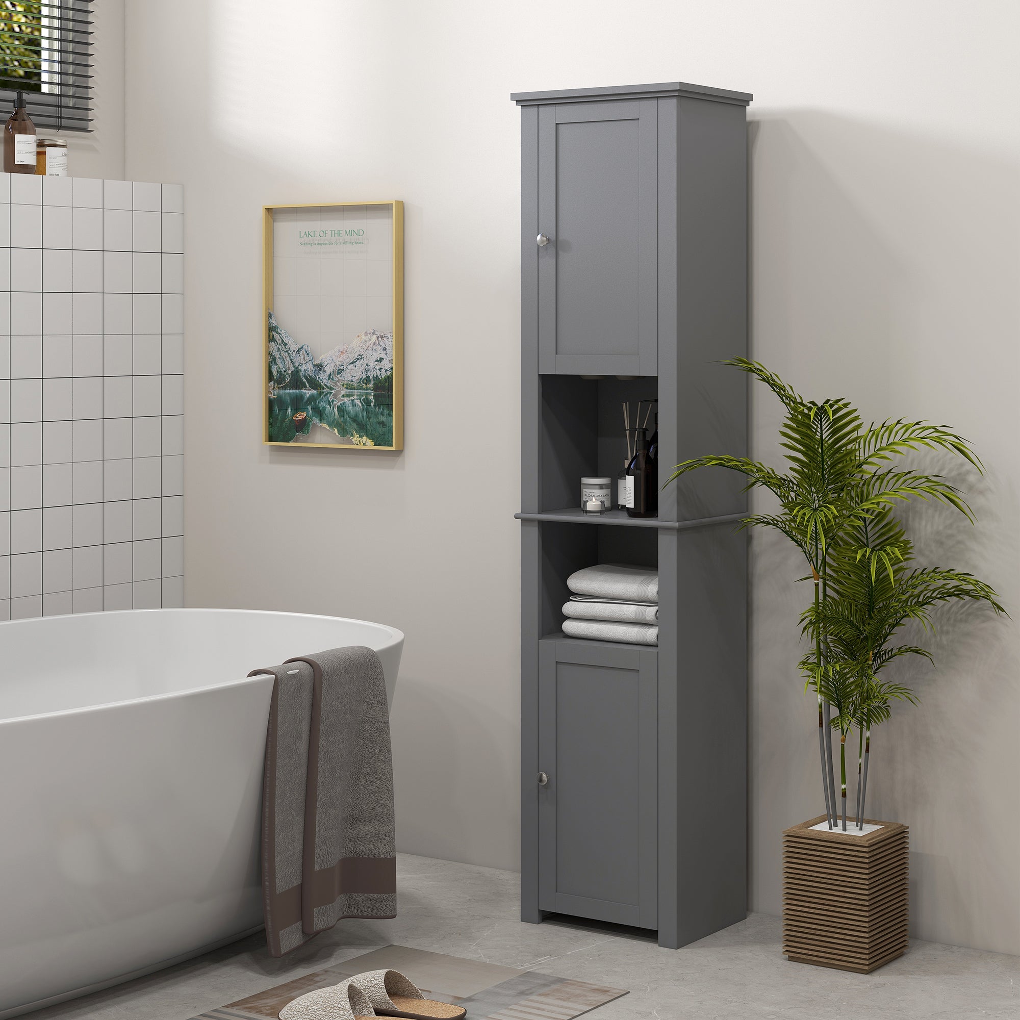 Tall Medicine Cabinet, Freestanding Bathroom Storage Cabinet with Shelves and 2 Cupboards, Bathroom Organizer, Grey Bathroom Cabinets at Gallery Canada