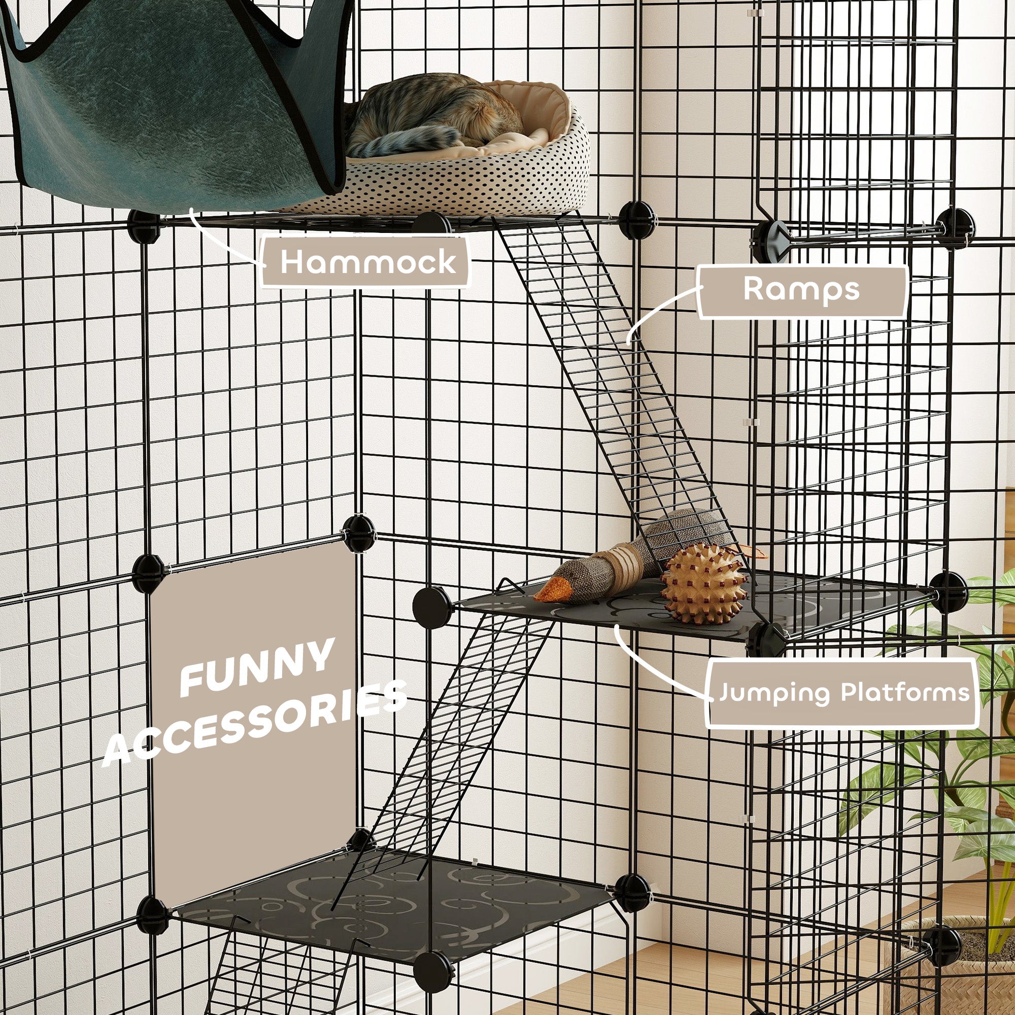 4-Tier DIY Large Cat Cage with Hammock, Platforms, Ramps, Accessories for 1-3 Cats, Indoor Use, Black Outdoor Cat Enclosures at Gallery Canada