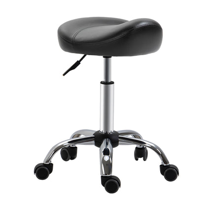 Saddle Stool, Height Adjustable Rolling Salon Chair with PU Leather for Massage, Spa, Clinic, Beauty and Tattoo, Black Salon Stools Black  at Gallery Canada