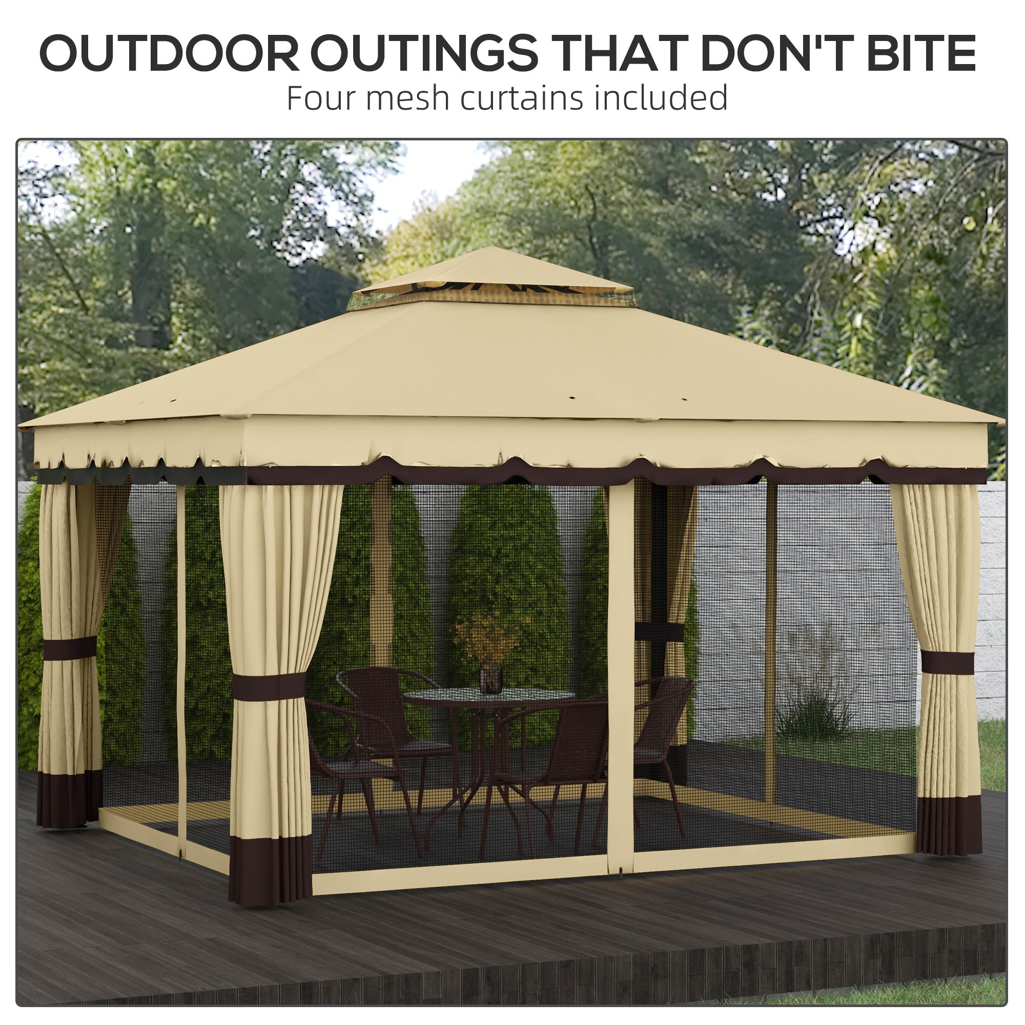 10' x 12' Double Roof Patio Gazebo Canopy, Outdoor Gazebo Shelter with Netting &; Curtains, for Garden, Lawn and Deck Gazebos at Gallery Canada