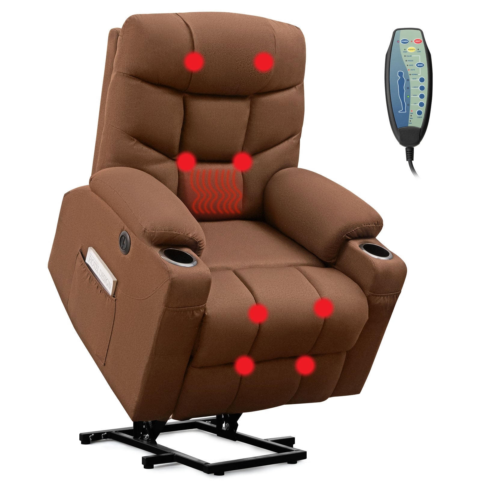 Electric Power Lift Recliner Chair with Vibration Massage and Lumbar Heat, Brown Recliners Brown  at Gallery Canada