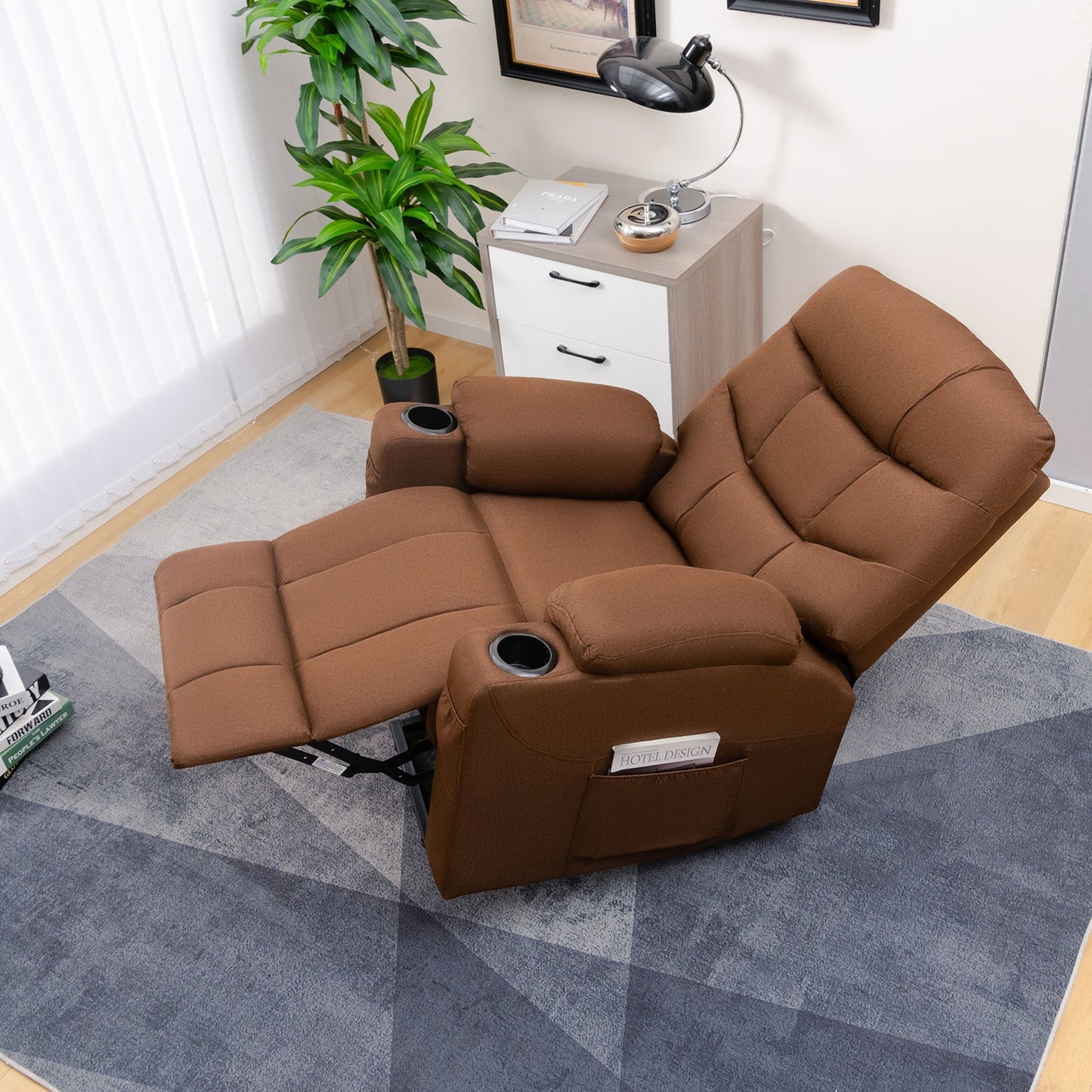 Electric Power Lift Recliner Chair with Vibration Massage and Lumbar Heat, Brown Recliners   at Gallery Canada