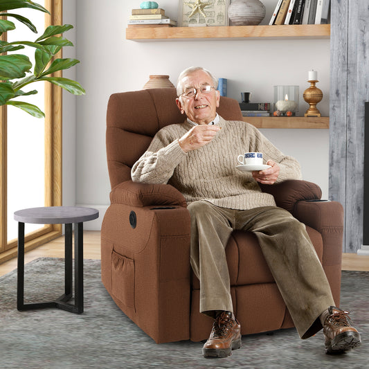 Electric Power Lift Recliner Chair with Vibration Massage and Lumbar Heat, Brown Recliners Brown  at Gallery Canada