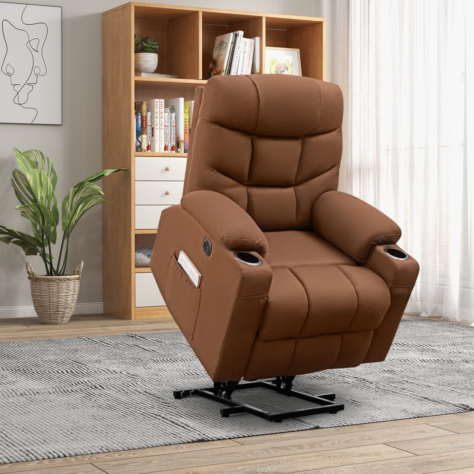 Electric Power Lift Recliner Chair with Vibration Massage and Lumbar Heat, Brown Recliners   at Gallery Canada