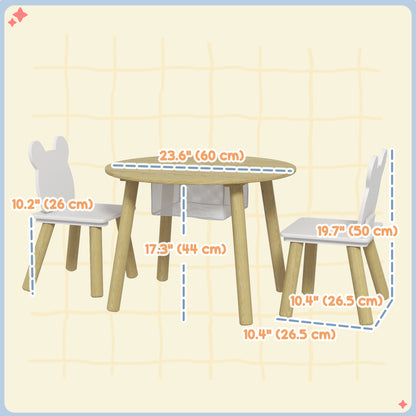 3 Pieces Kids Table and Chair Set, Activity Table and Chair Set with Bear-Shaped Chairs, Mesh Bag Kids Table Sets   at Gallery Canada