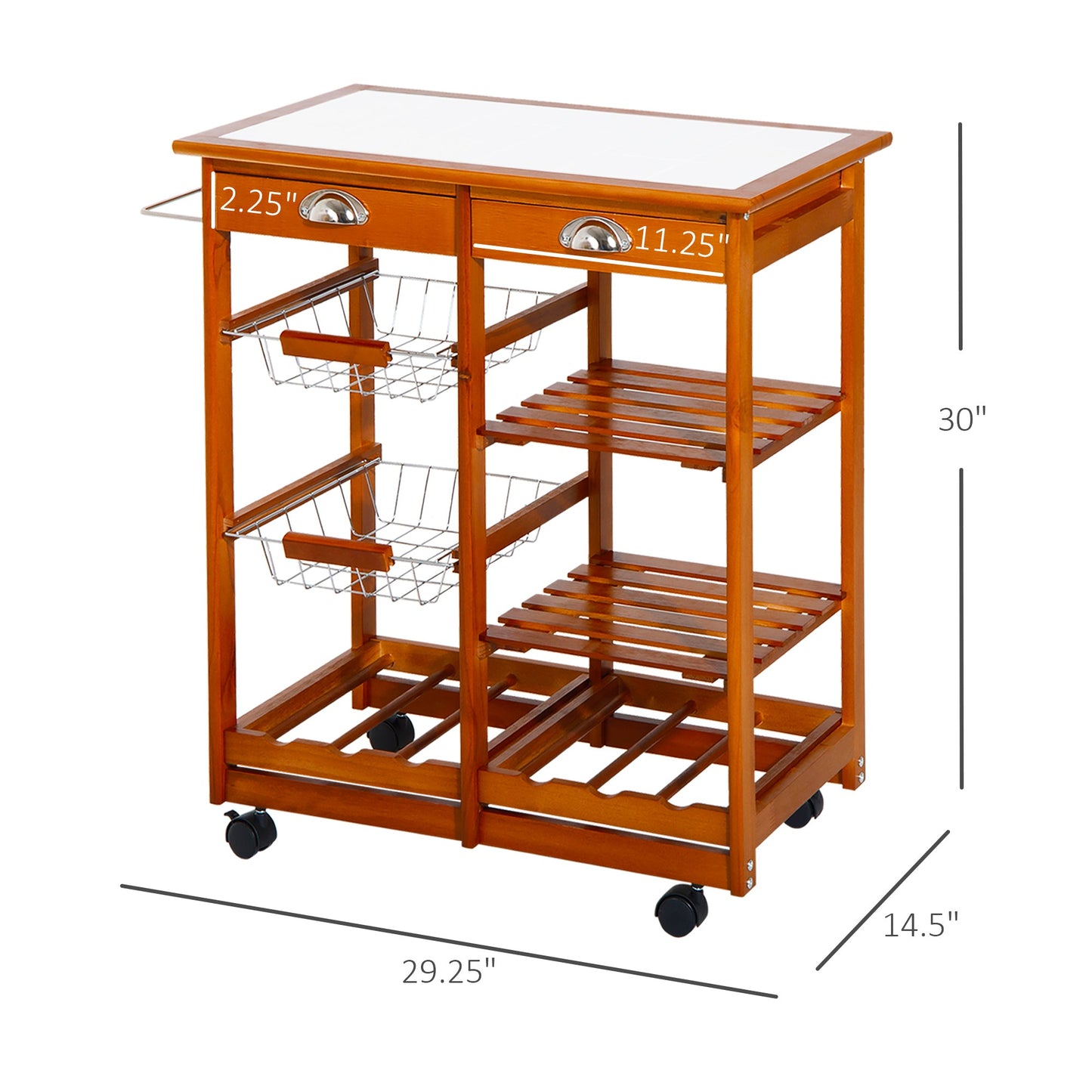 Rolling Kitchen Trolley Cart 4 Tier Storage Wooden Table Rack 2 Drawers Baskets Countertop Kitchen Islands & Kitchen Carts   at Gallery Canada