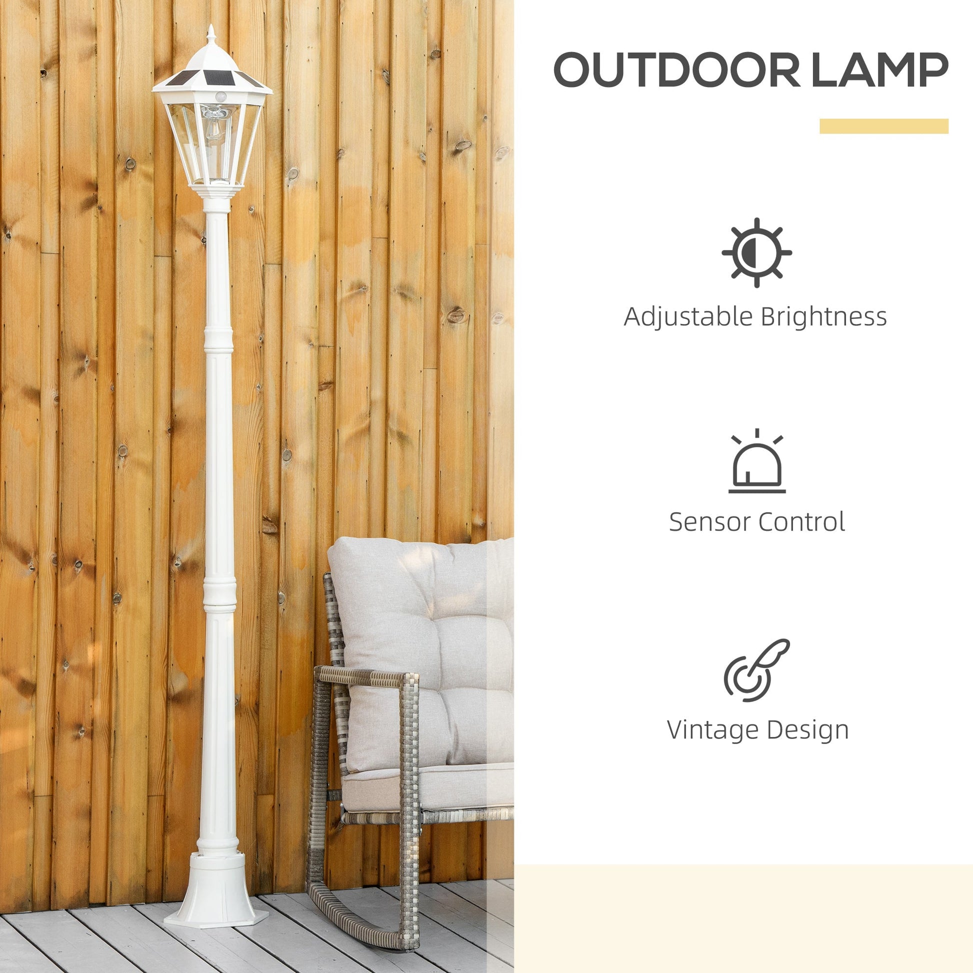 77" Solar Lamp Post Light Outdoor Street Lamp, Motion Activated Sensor PIR, Adjustable Brightness for Backyard, White Solar Post Lamps   at Gallery Canada