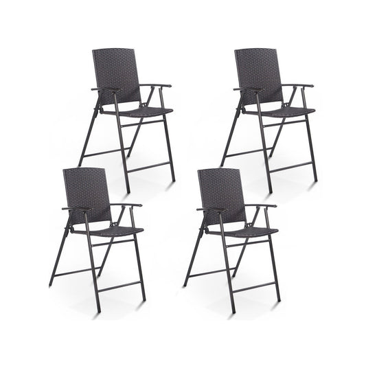 Set of 4 Folding Rattan Bar Chairs with Footrests and Armrests for Outdoors and Indoors, Brown - Gallery Canada
