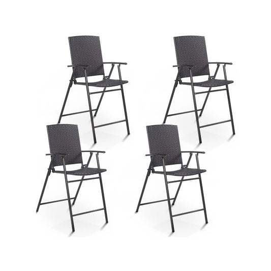 Set of 4 Folding Rattan Bar Chairs with Footrests and Armrests for Outdoors and Indoors, Brown Patio Bar Furniture   at Gallery Canada