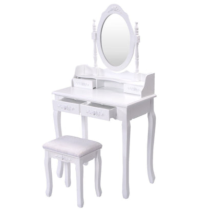 Wood Vanity Table Set with Oval Mirror and 4 Drawers for Kids Girls Women, White - Gallery Canada