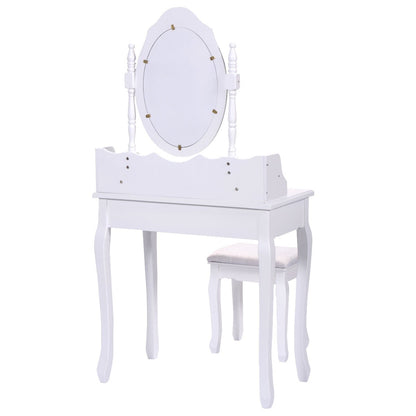 Wood Vanity Table Set with Oval Mirror and 4 Drawers for Kids Girls Women, White - Gallery Canada