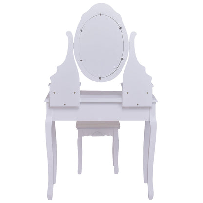 Wooden Vanity Set with 360° Rotating Oval Mirror and Cushioned Stool, White Bathroom Vanities at Gallery Canada