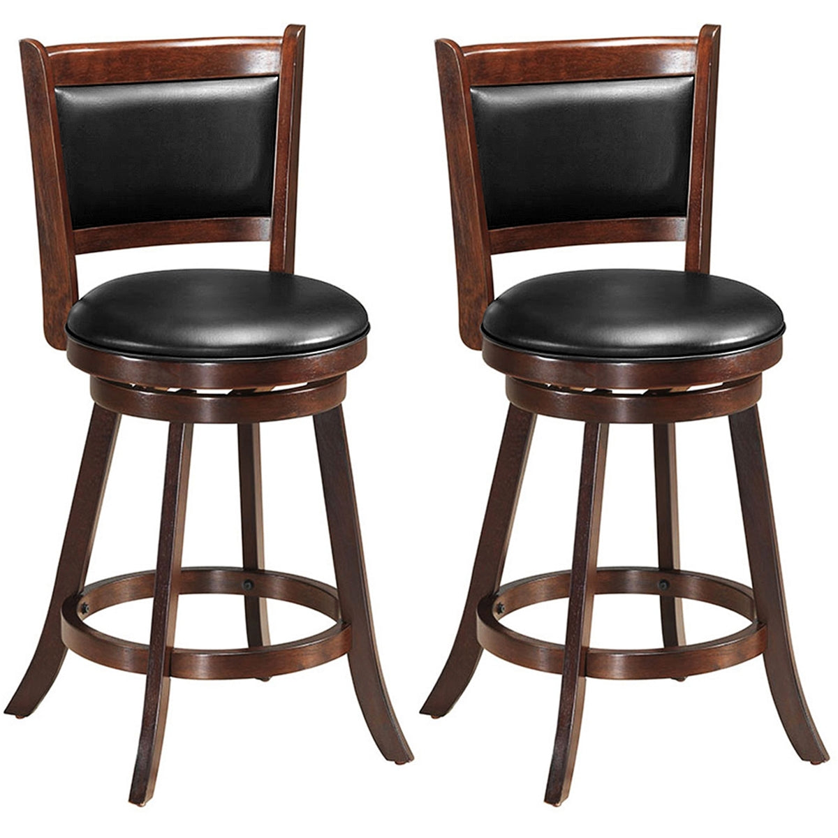 2 Pieces 24 Inch Swivel Counter Stool Dining Chair Upholstered Seat, Dark Brown Bar Stools Dark Brown  at Gallery Canada