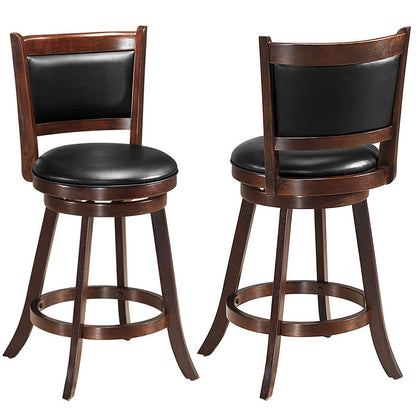 2 Pieces 24 Inch Swivel Counter Stool Dining Chair Upholstered Seat, Dark Brown Bar Stools   at Gallery Canada