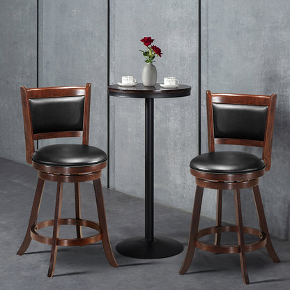 2 Pieces 24 Inch Swivel Counter Stool Dining Chair Upholstered Seat, Dark Brown Bar Stools   at Gallery Canada