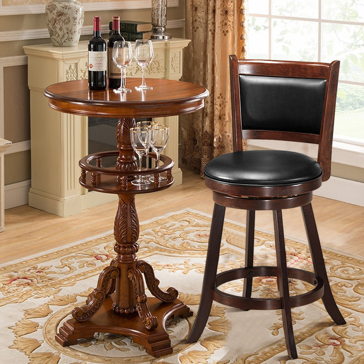 2 Pieces 24 Inch Swivel Counter Stool Dining Chair Upholstered Seat, Dark Brown Bar Stools   at Gallery Canada