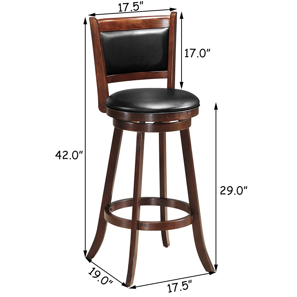 Set of 2 29 Inch Swivel Bar Height Stool Wood Dining Chair Barstool, Brown Bar Stools   at Gallery Canada