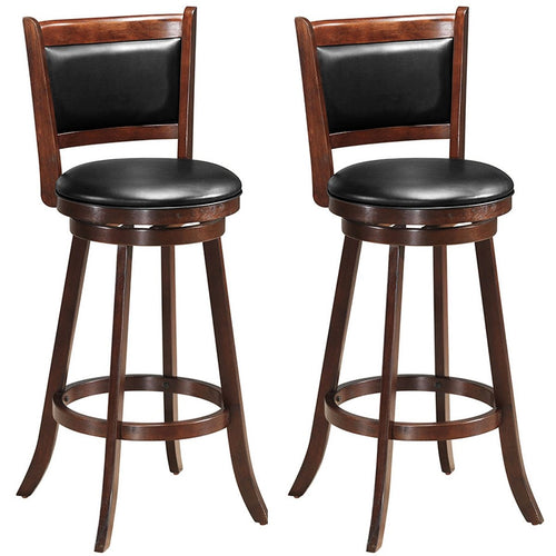 Set of 2 29 Inch Swivel Bar Height Stool Wood Dining Chair Barstool, Brown