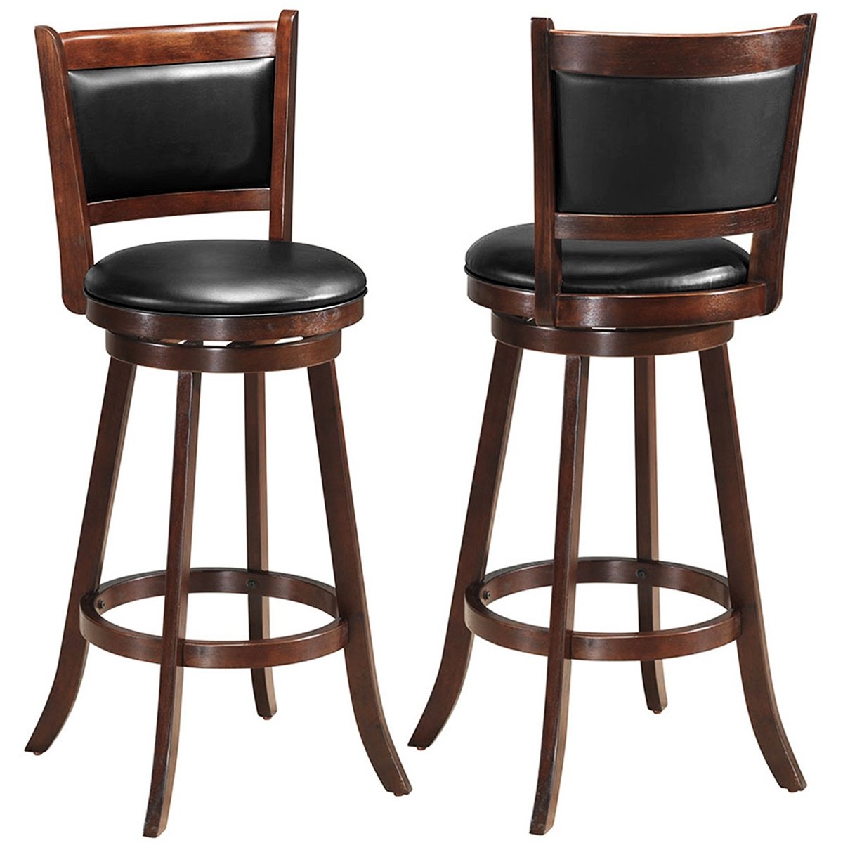 Set of 2 29 Inch Swivel Bar Height Stool Wood Dining Chair Barstool, Brown Bar Stools   at Gallery Canada