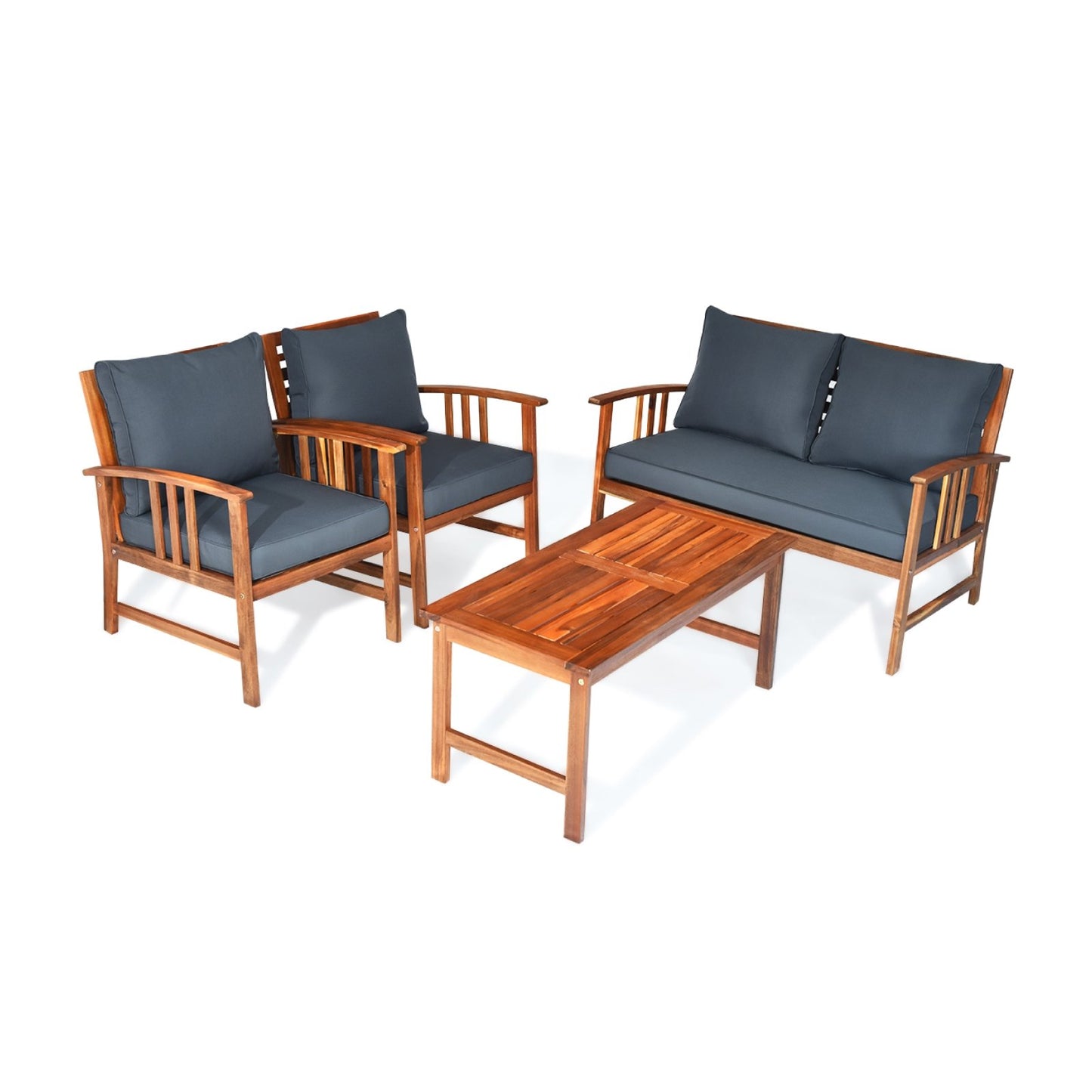 4 Pieces Wooden Patio Furniture Set Table Sofa Chair Cushioned Garden, Gray Patio Conversation Sets   at Gallery Canada