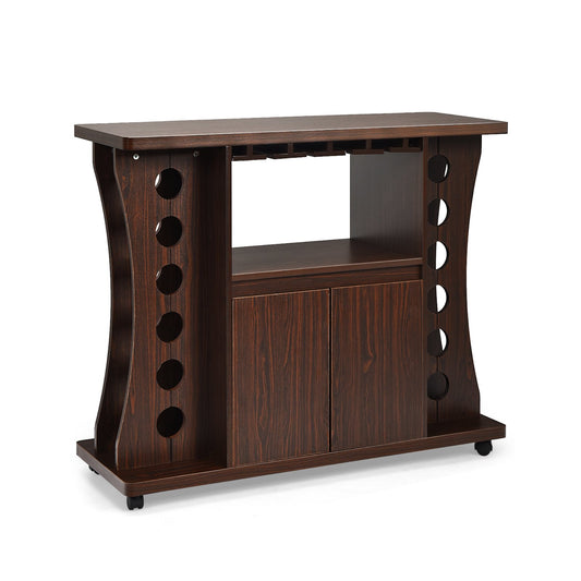 Rolling Buffet Sideboard Wooden Bar Storage Cabinet, Walnut Sideboards Cabinets & Buffets   at Gallery Canada