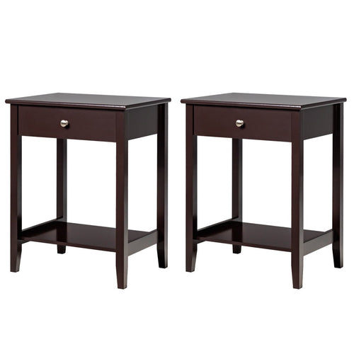 Set of 2 Wooden Bedside Sofa Table, Brown