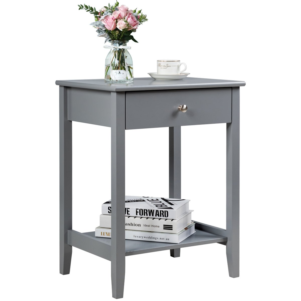 Set of 2 Wooden Bedside Sofa Table, Gray - Gallery Canada