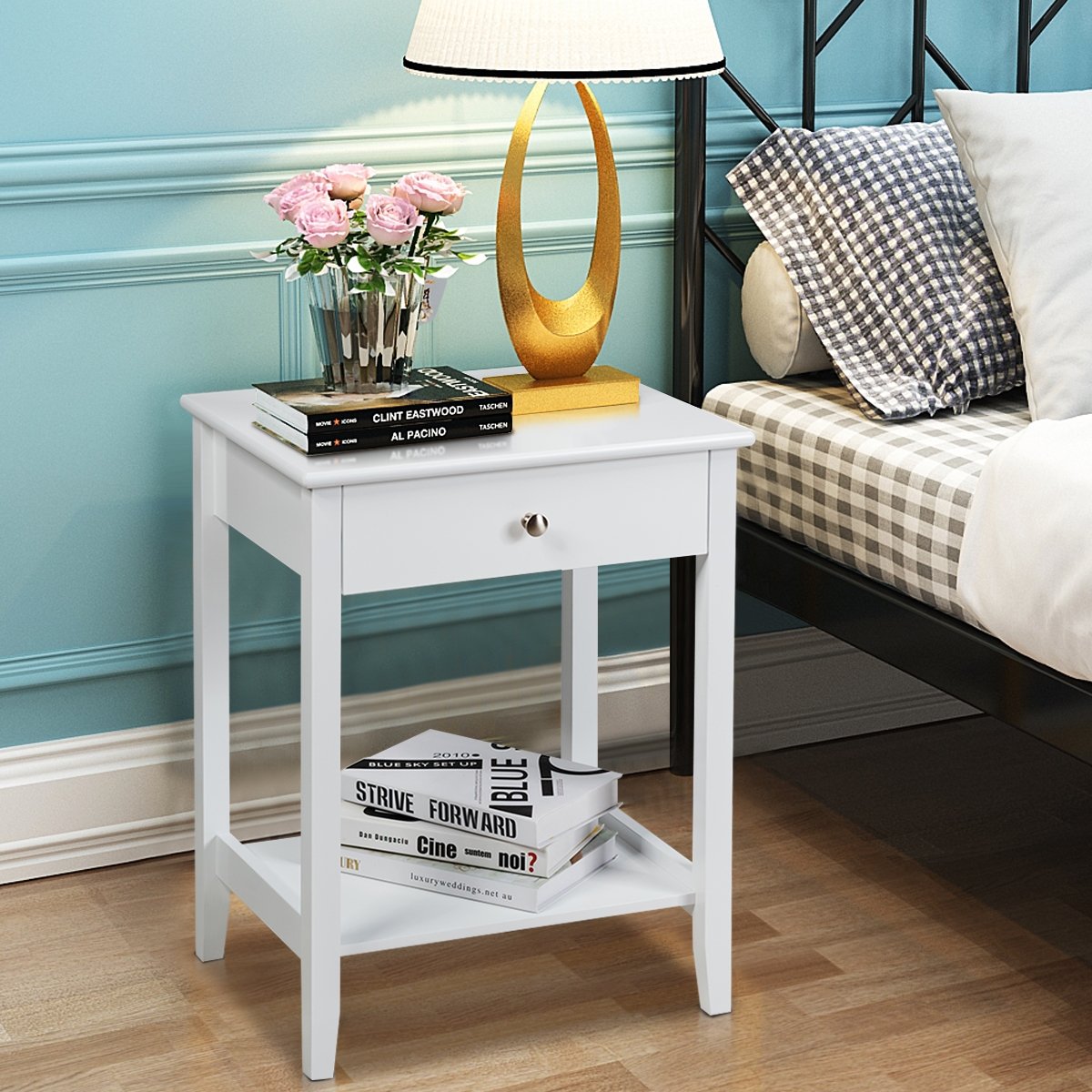 Set of 2 Wooden Bedside Sofa Table, White - Gallery Canada