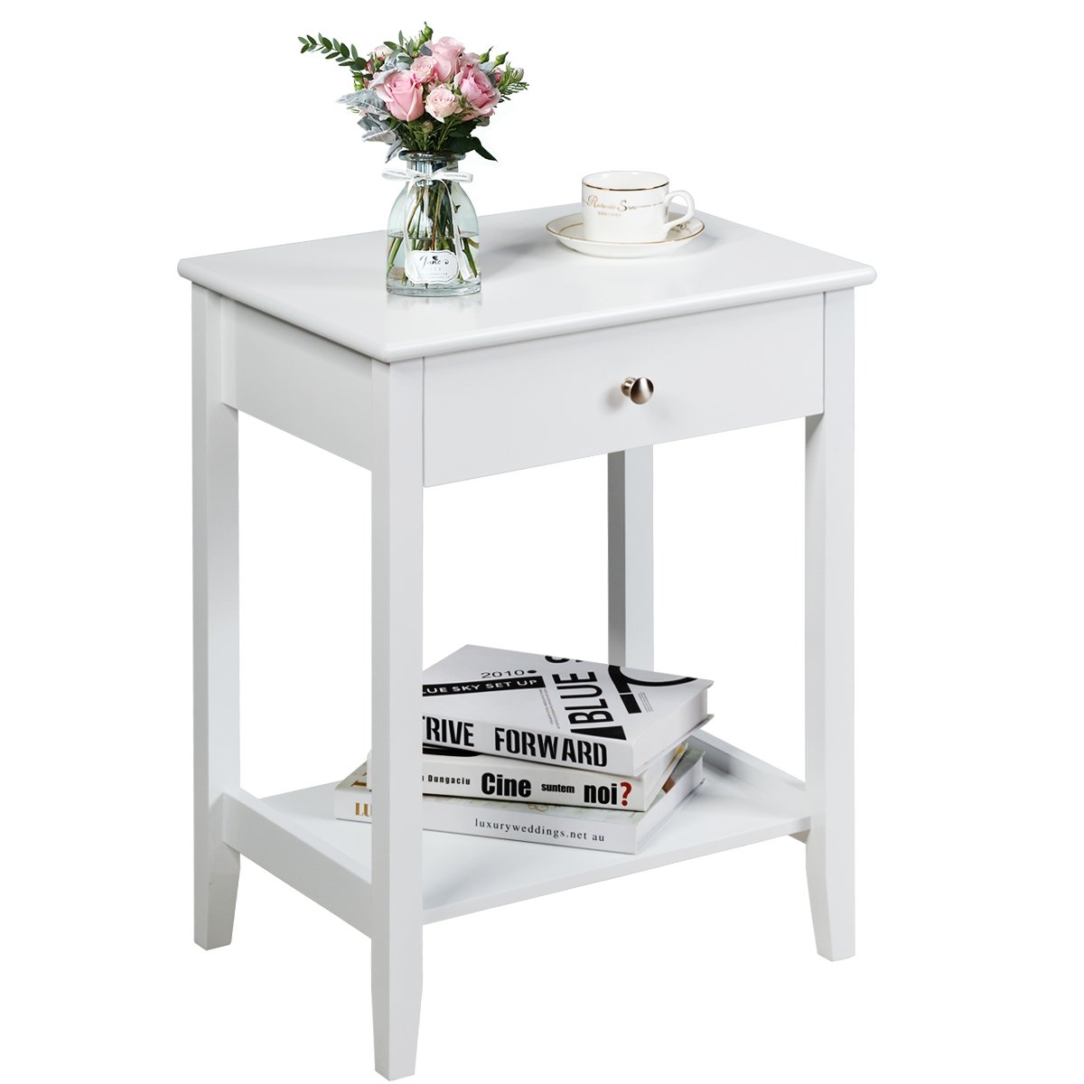 Set of 2 Wooden Bedside Sofa Table, White - Gallery Canada